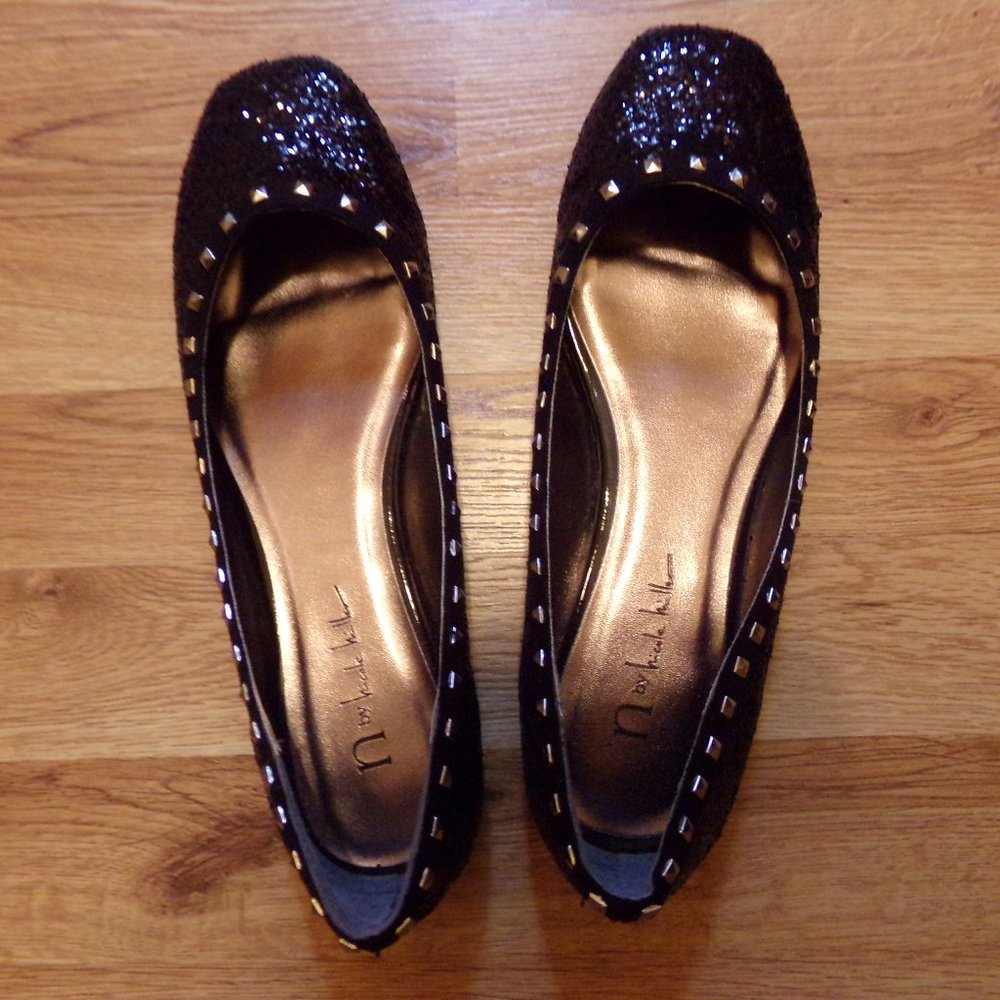 Women's Flats Shoes Black Glitter Size 8.5M Nicole Miller